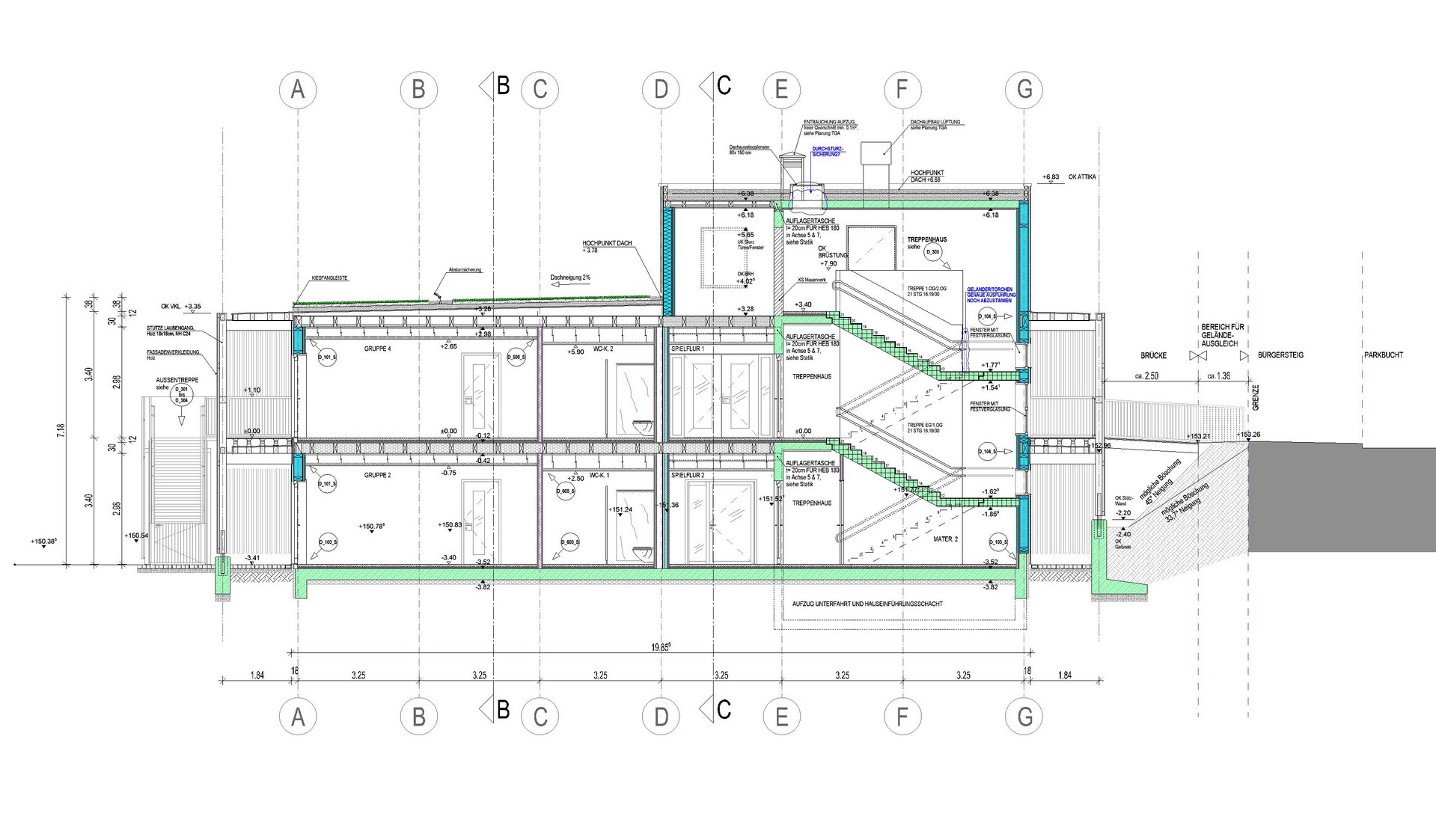Seitenschnitt eines Bauplanes.